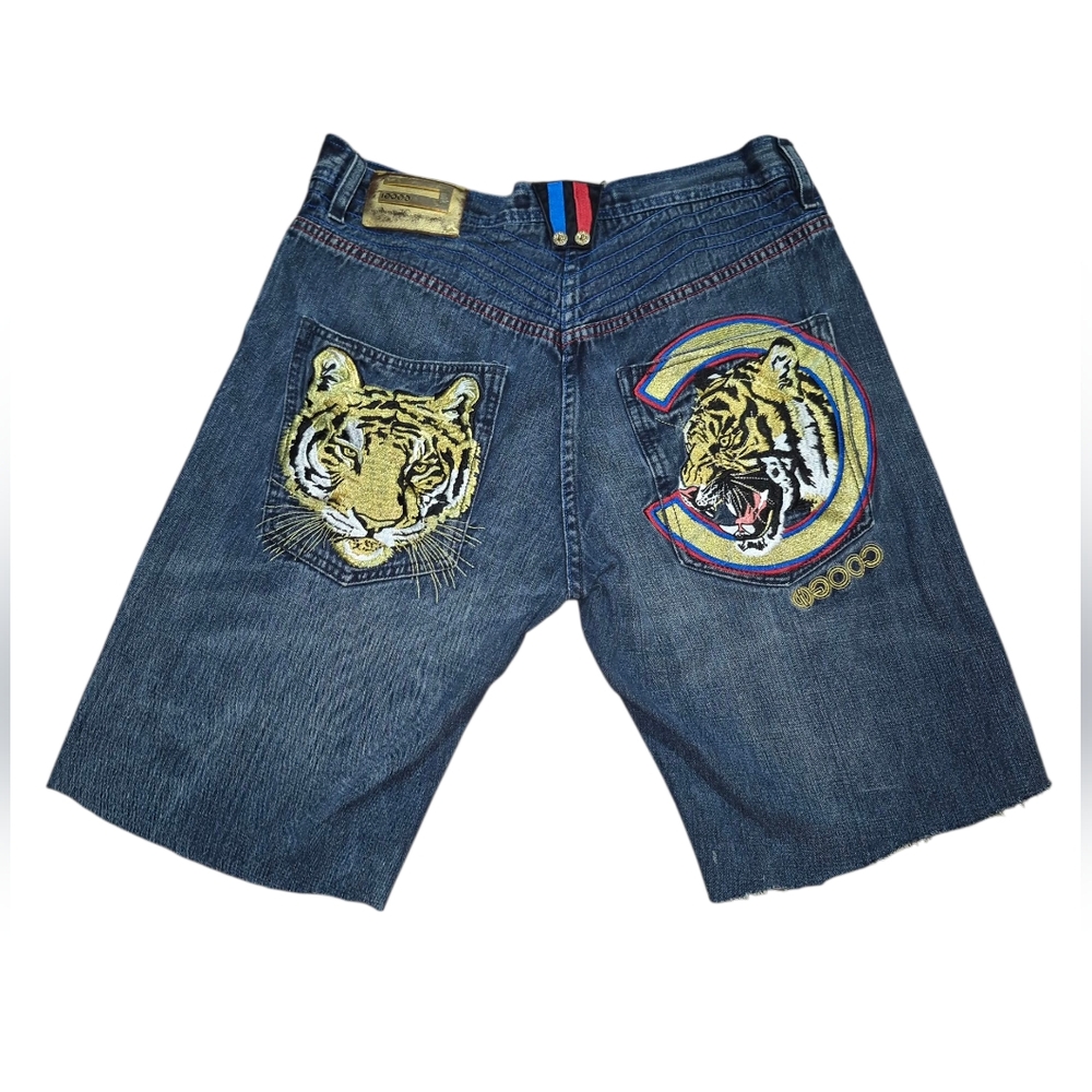 Customized COOGI Cut Off Denim Shorts With Rare Double Tiger Back Pocket Size 36